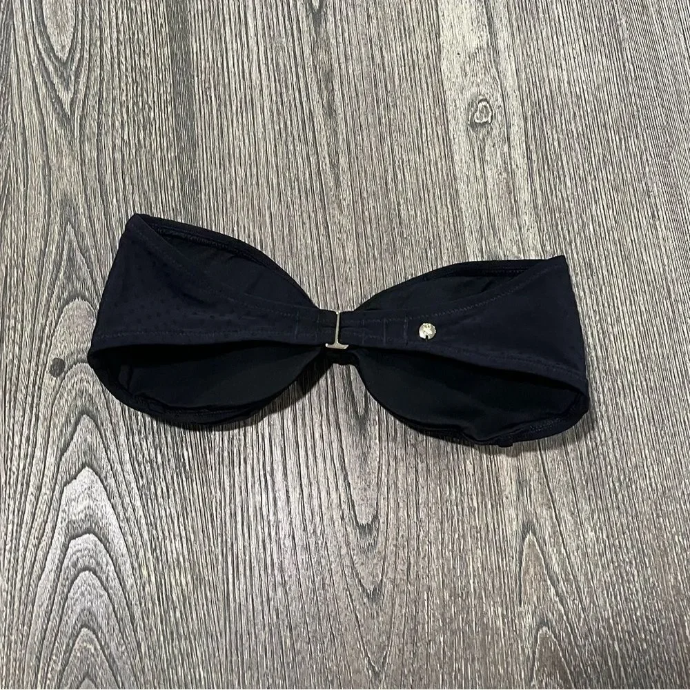 NWOT Victoria’s Secret Bow Bikini Top Strapless Dotted Textured Black Size S